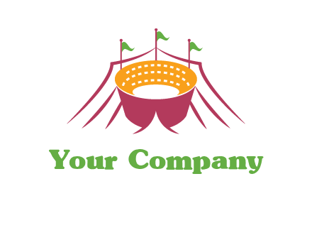 circus tent with flags around event logo