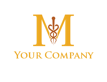 medical sign between letter M logo