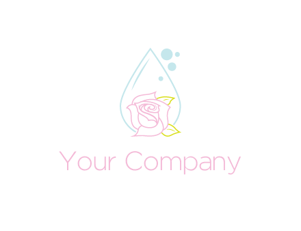 droplet behind a rose with bubbles for a spa or beauty salon logo