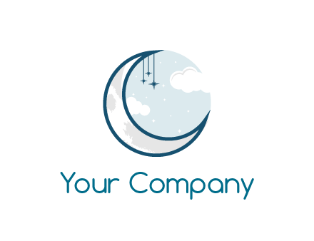 stars hanging from moon with clouds