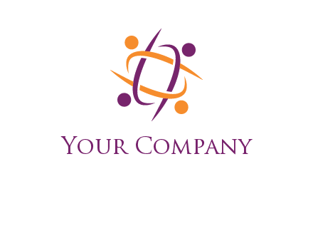 swooshes overlapping each other in circle with circles forming people icons