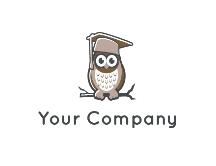 cute owl wearing scholar hat sitting on branch