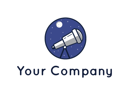 telescope with moon and stars in circle