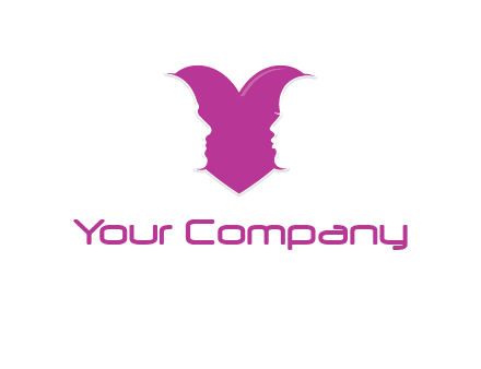 couple about to kiss in front of a heart symbol