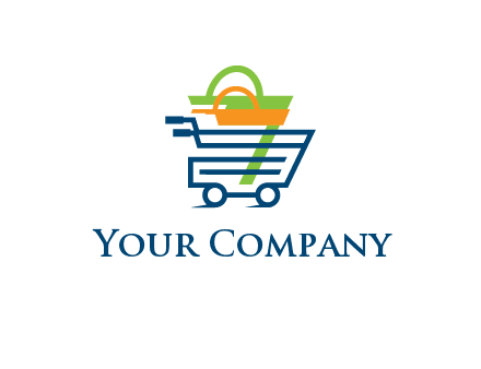 shopping bags in line art shopping cart