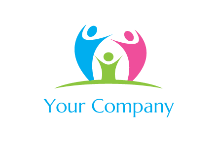 happy family with hands up symbol