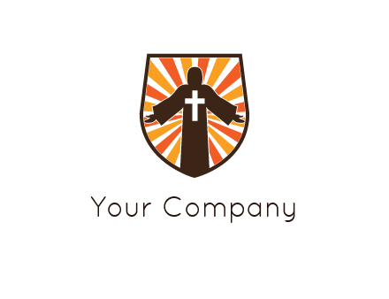 rays behind cross in Jesus in shield