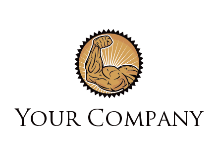 rays behind flexing bicep in circlecircle 