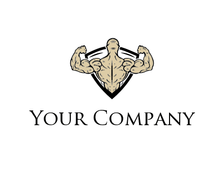 man flexing back in shield