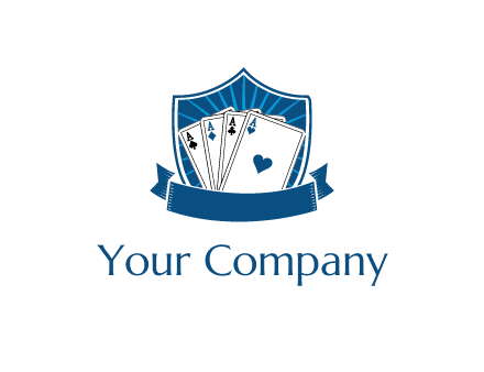 playing card in shield with banner