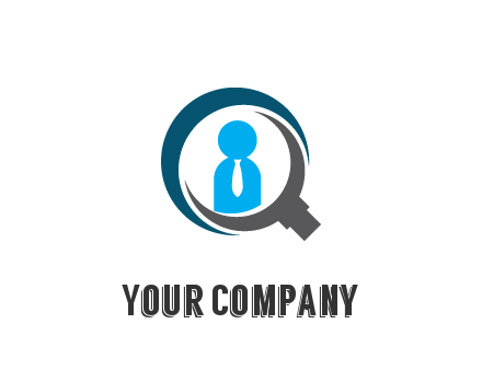 people icon wearing tie in abstract magnifying glass