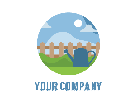 watering can with fence and bushes in circle shape