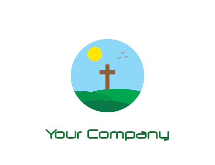 cross in field with sun in circle frame