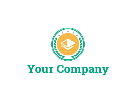 graduation hat in circle with wreath and stars