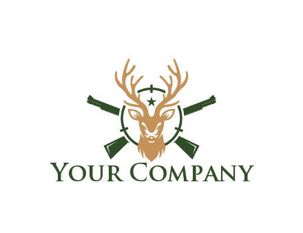hunting rifles behind deer head on target with star