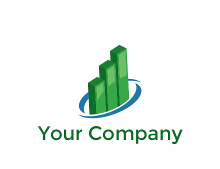 3D bars with swoosh around finance logo