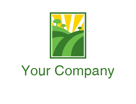 sun rays on trees and field agriculture logo