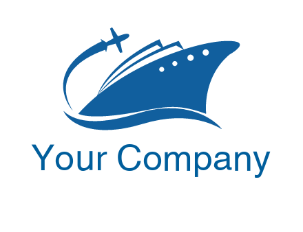 plane flying over ship transport logo icon