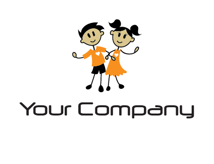 cartoon girl boy holding hands education logo