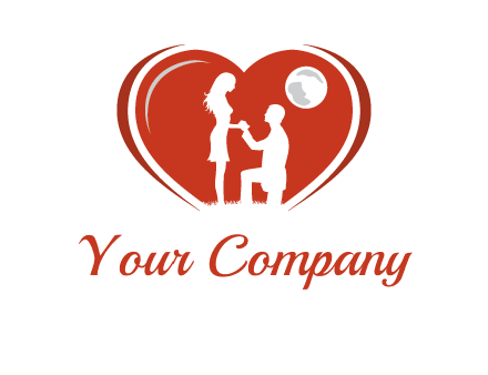 guy proposing under a full moon inside a heart