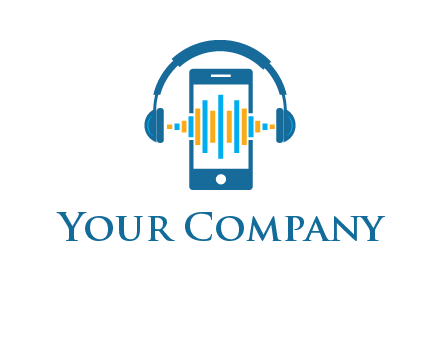 music sound waves on mobile with headphones logo