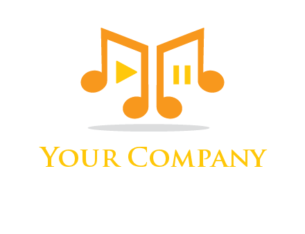 music notes with play and pause button logo